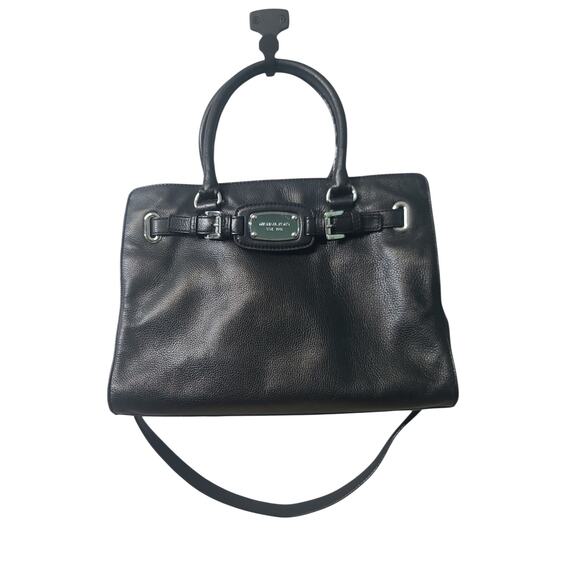 Michael Kors Black Pebbled Leather Hamilton Chain Tote Satchel Bag - Picture 1 of 8